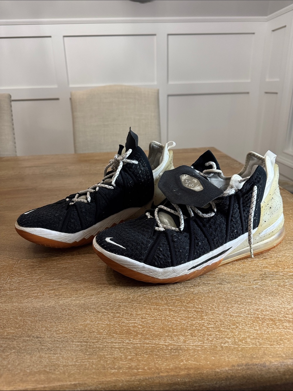 Nike LeBron 18 "Black White Gum" basketball sneakers, men’s size 12
